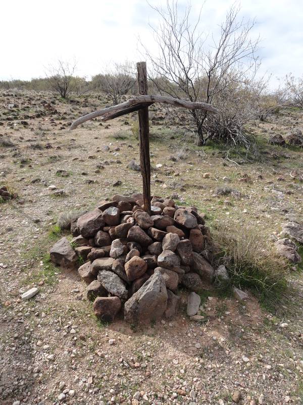 This mesquite wood cross was erected over what is believed to be the grave of Frederick W. Loring, a victim of the Wickenburg Massacre of 5 Nov 1871. The cross also marks the site of the massacre.