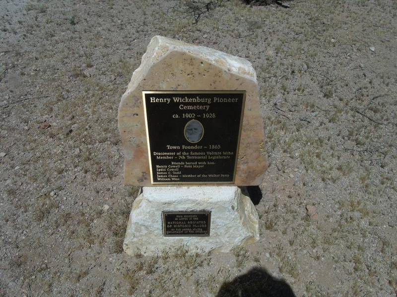 NRHP plaque in the entrance of the Henry Wickenburg Pioneer Cemetery located in Adams Street, Wickenburg, Arizona. The cemetery was listed in the National Register of Historic Places April 4, 2011. Reference #11000151.