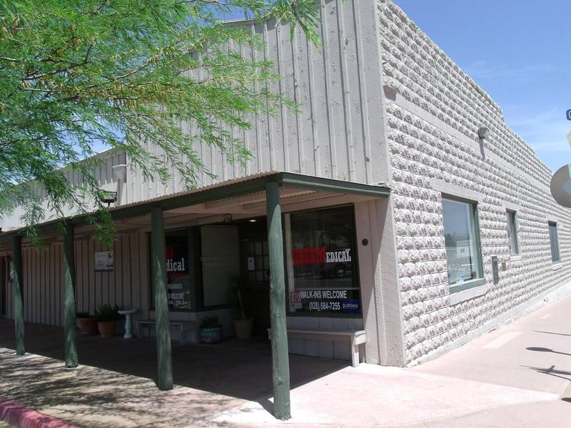 The Wickenburg Drug Company first occupied this building, built in 1918, at the corner of Apache and Frontier Streets in Wickenburg, Arizona. It was followed by Jones’ Pharmacy. This building with its molded cement blocks housed Valley National Bank/
