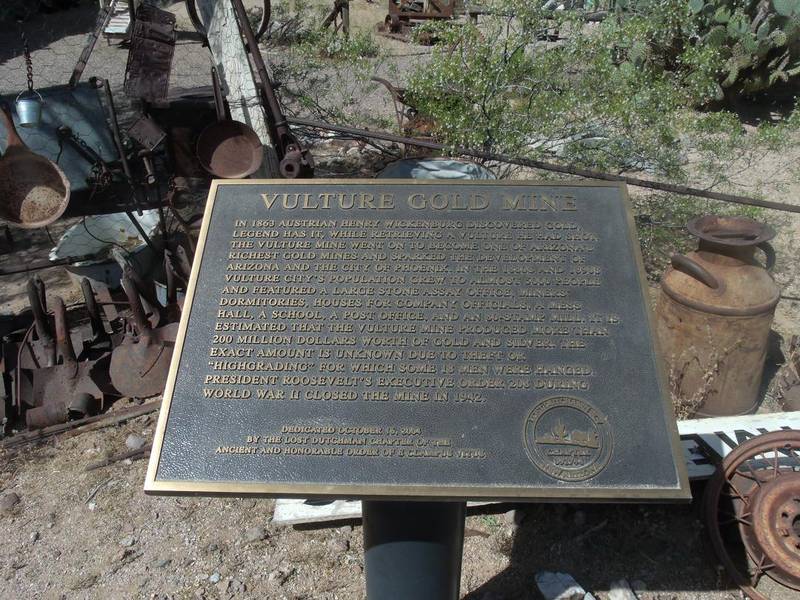 In 1863, after Henry Wickenburg discovered the Vulture Mine, Vulture City a small mining town was established in the area. The town once had a population of 5,000 citizens After the mine closed the city was deserted and became a “ghost town”. The min