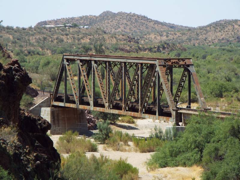 Pratt through truss BNSF Railroad Bridge, built in 1930, across the Hassayampa River in Wickenburg, Az.