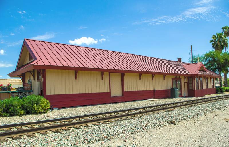 Former Santa Fe station in Wickenburg, Arizona. Built in 1895 by Santa Fe, Prescott & Phoenix Railway. Now used as a museum and city offices. (Replaces a photo originally posted in March 2007.)