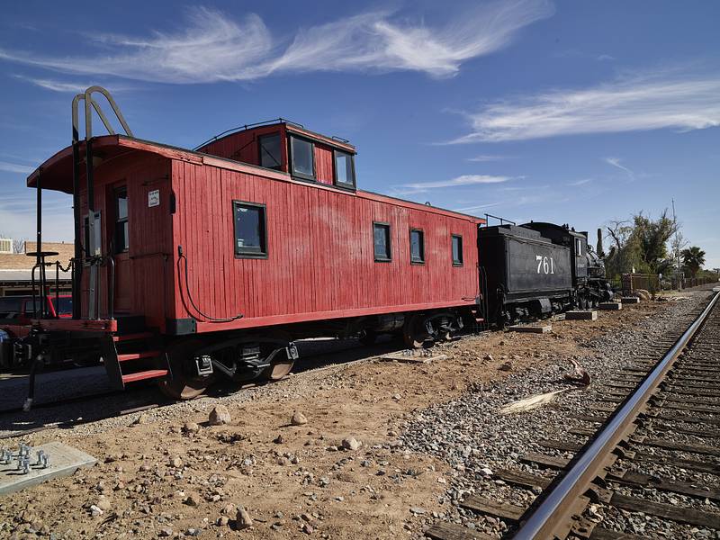 A "drover caboose" in Wickenburg, a small Arizona city northwest of Phoenix that was once a "rough and ready" western frontier town that still spotlights Old West scenes and dress and art and refers to its location as "out Wickenburg Way" Drovers were cowboys who herded cattle, sometimes far from ci
